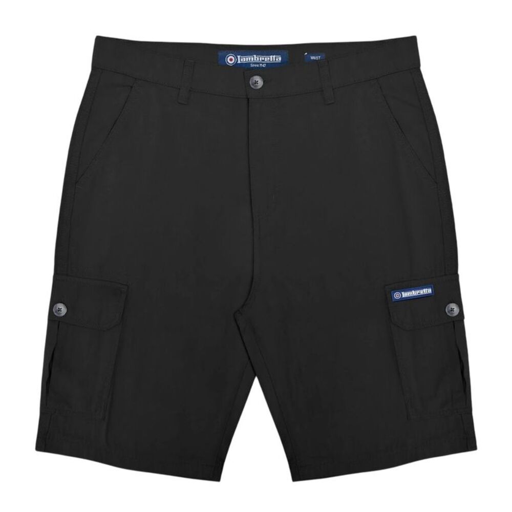 Lambretta Mens Rubberised Logo Cargo Shorts / Black